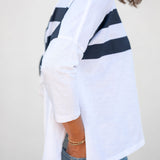 Women's White Navy Striped Slub Tee