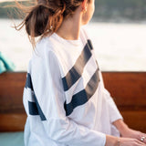 Women's White Navy Striped Slub Tee