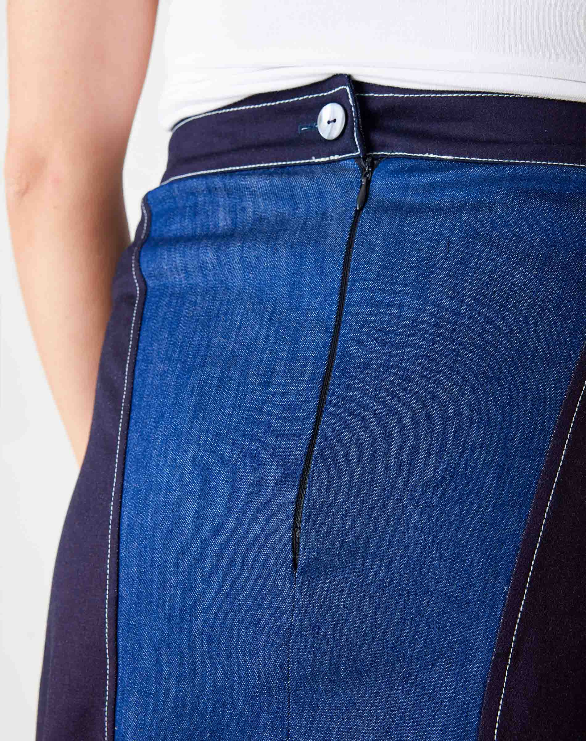 Women's Patchwork Denim Midi Skirt