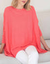 Women's Oversized Crewneck Knit Sweater in Coral Pink Chest View