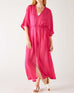 Women's Pink Lightweight Breathable Cinch Waist fron Slit Wide Elbow Length sleeves Breezy Kaftan Dress Front View