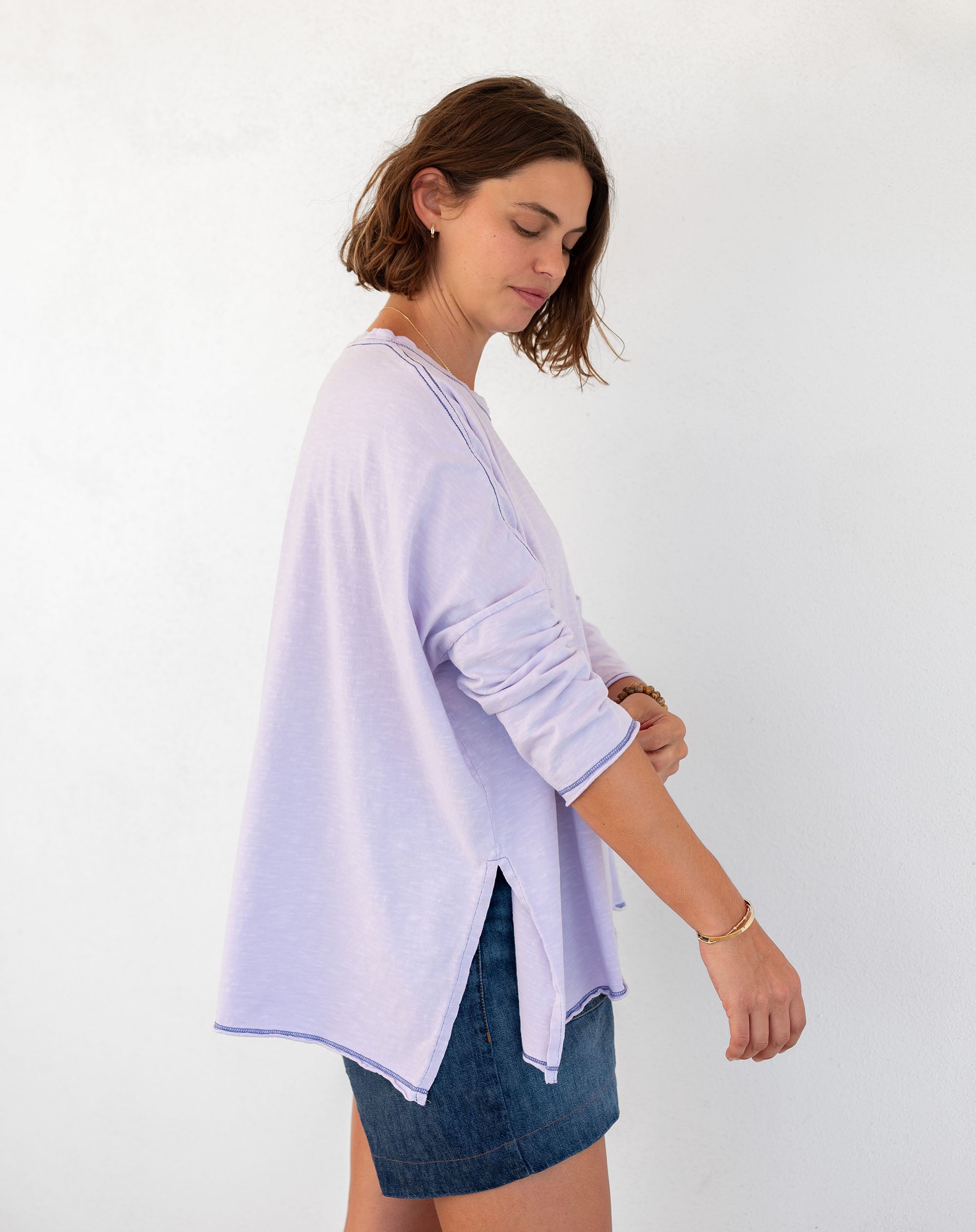 Women's Purple Oversized Slub Tee