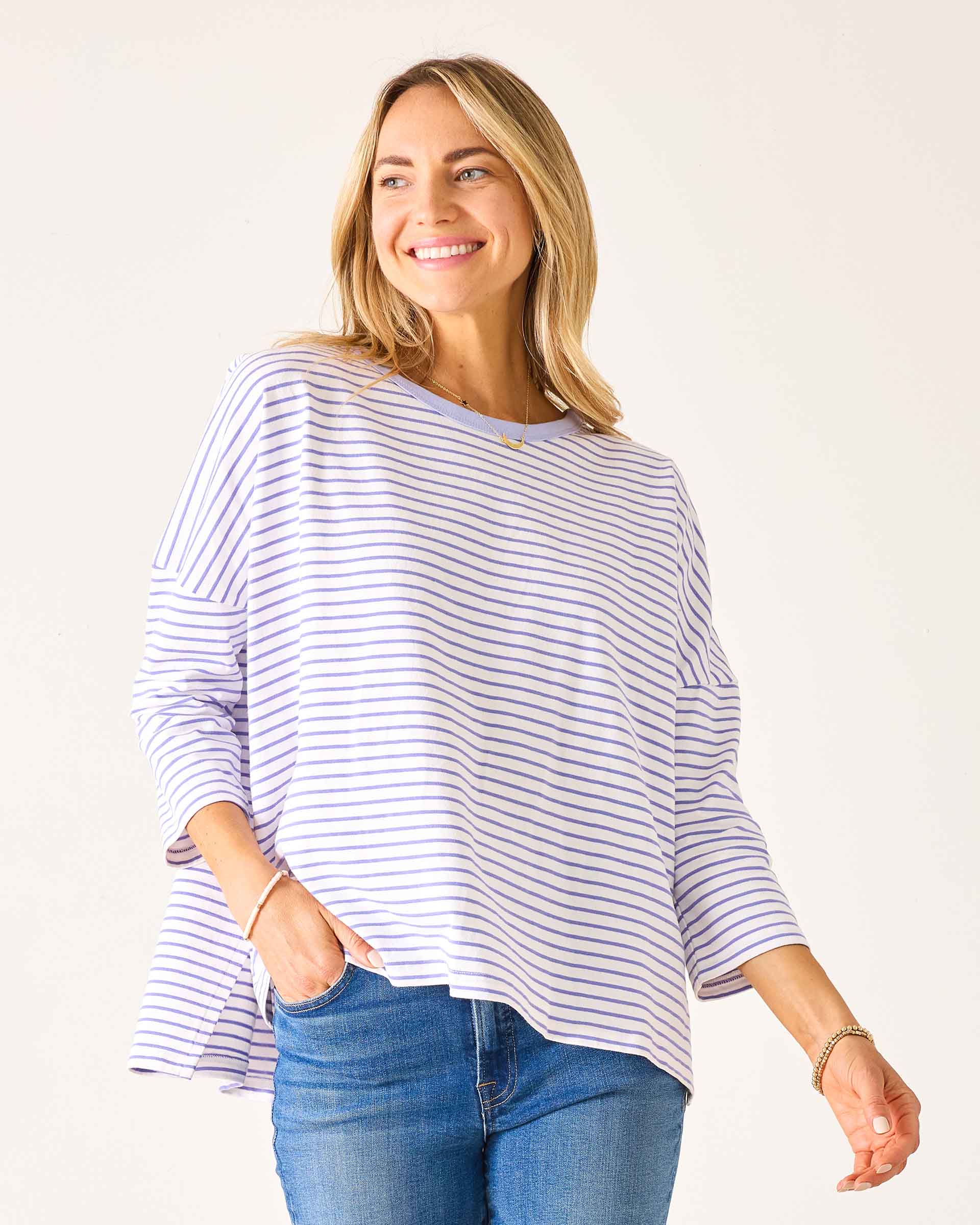Women's Purple Striped Ringer Tee