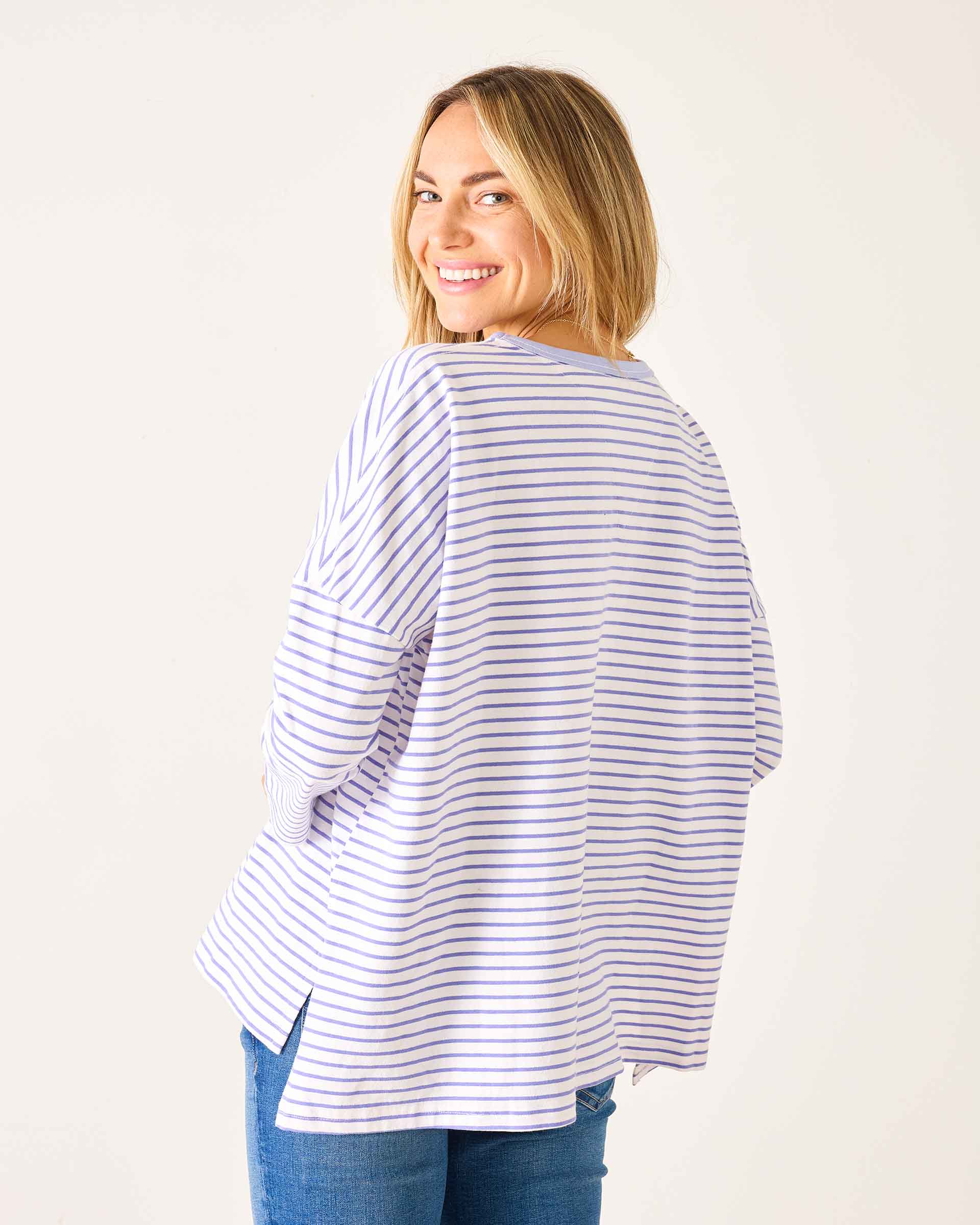 Women's Purple Striped Ringer Tee