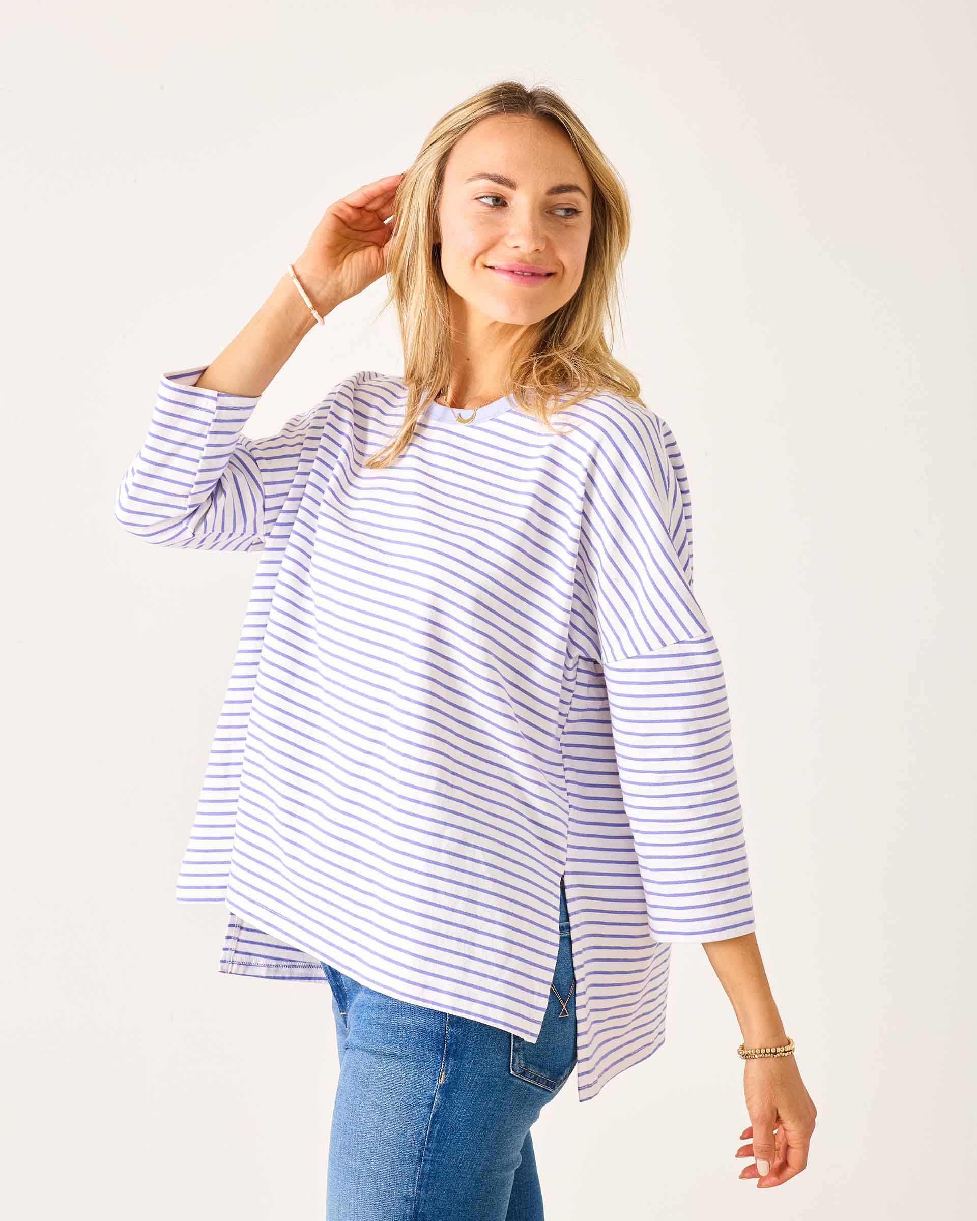 Women's Purple Striped Ringer Tee