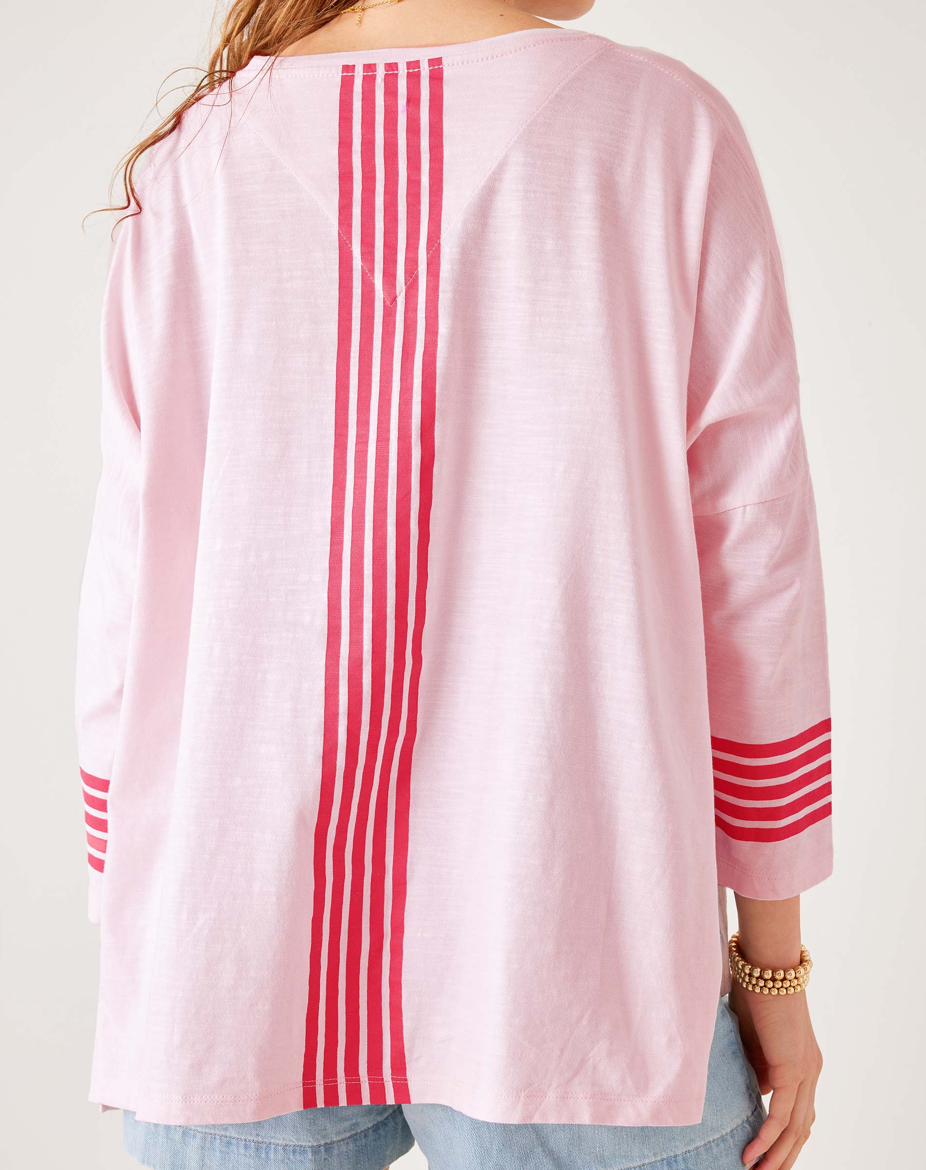 Women's Sporty Pink Striped Slub Tee