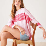Women's Sporty Pink Striped Slub Tee