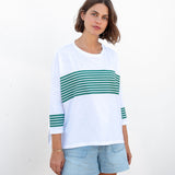 Women's Sporty Green Striped Slub Tee