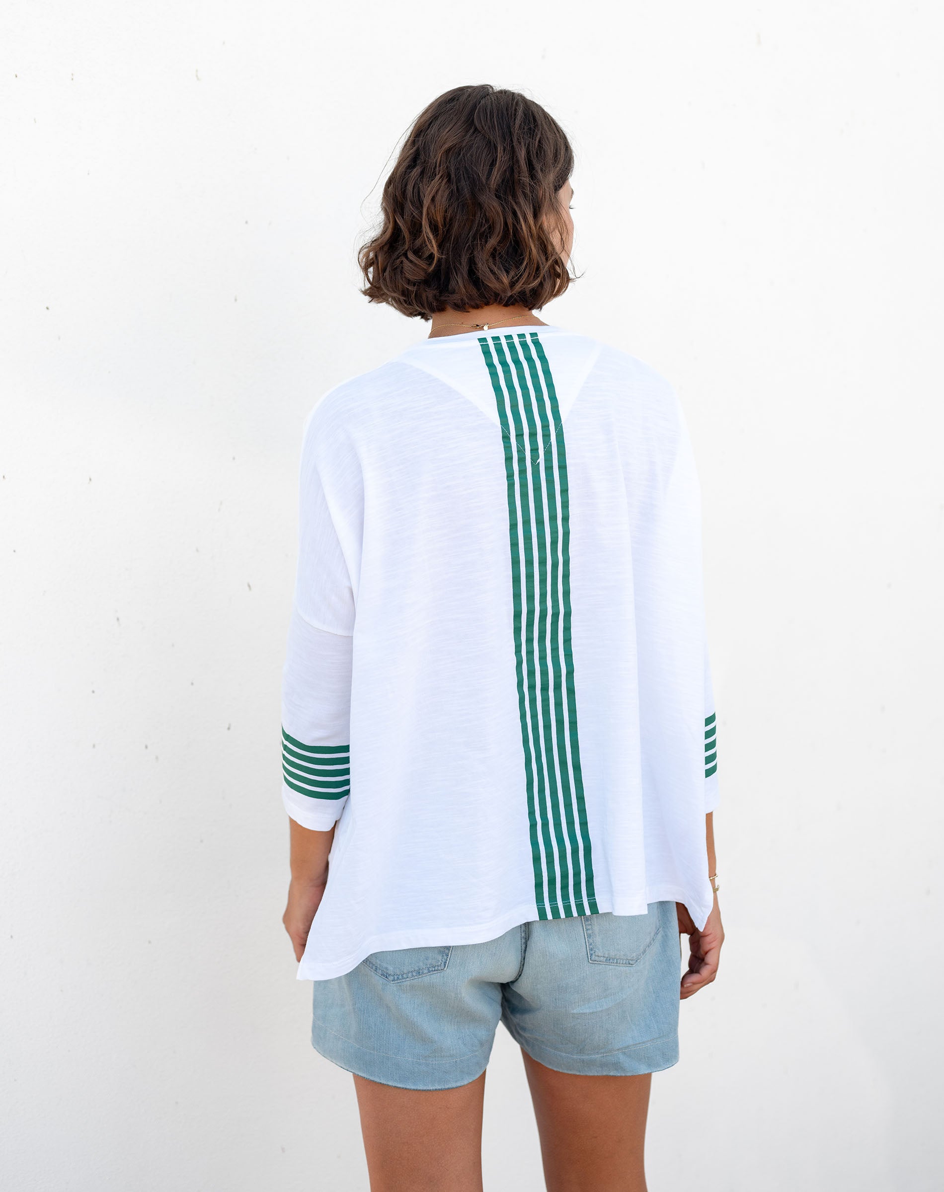 Women's Sporty Green Striped Slub Tee