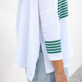 Women's Sporty Green Striped Slub Tee