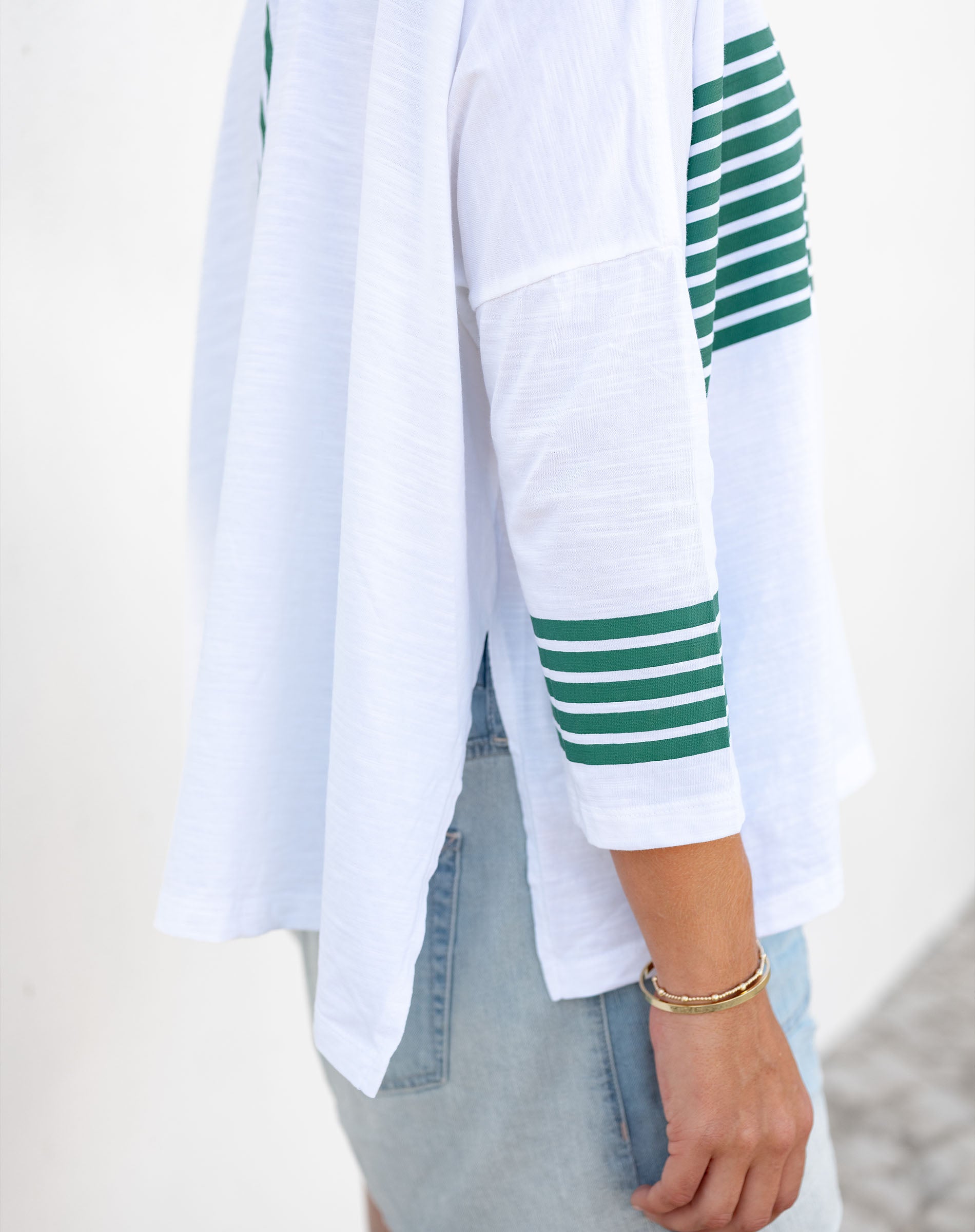 Women's Sporty Green Striped Slub Tee