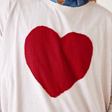 Women's White Oversized Slub Tee With Red Heart