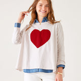 Women's White Oversized Slub Tee With Red Heart