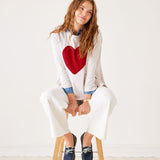 Women's White Oversized Slub Tee With Red Heart