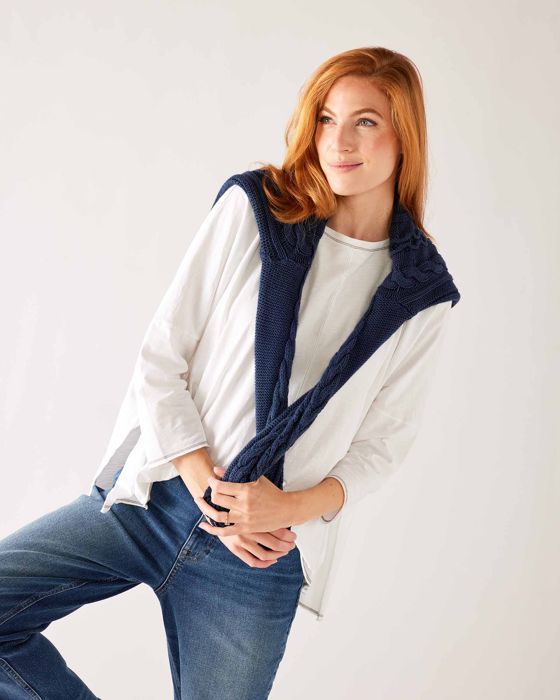 Women's One Size Tee in White Front View with Layering