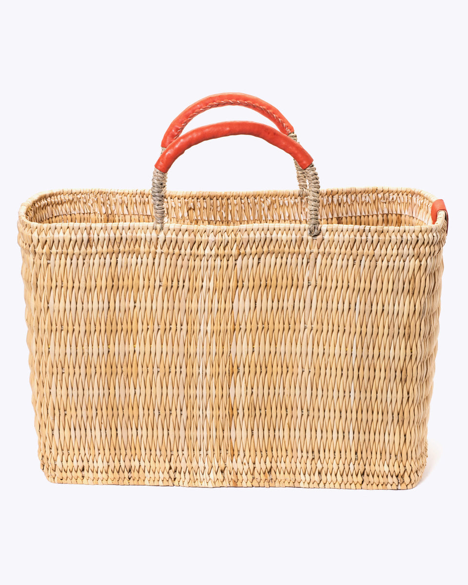 Woven Straw Tote Basket Colorful Wicker Market Basket Small 