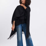 Women's One Size Black Travel Wrap Front View Swing Drape Over Shoulder