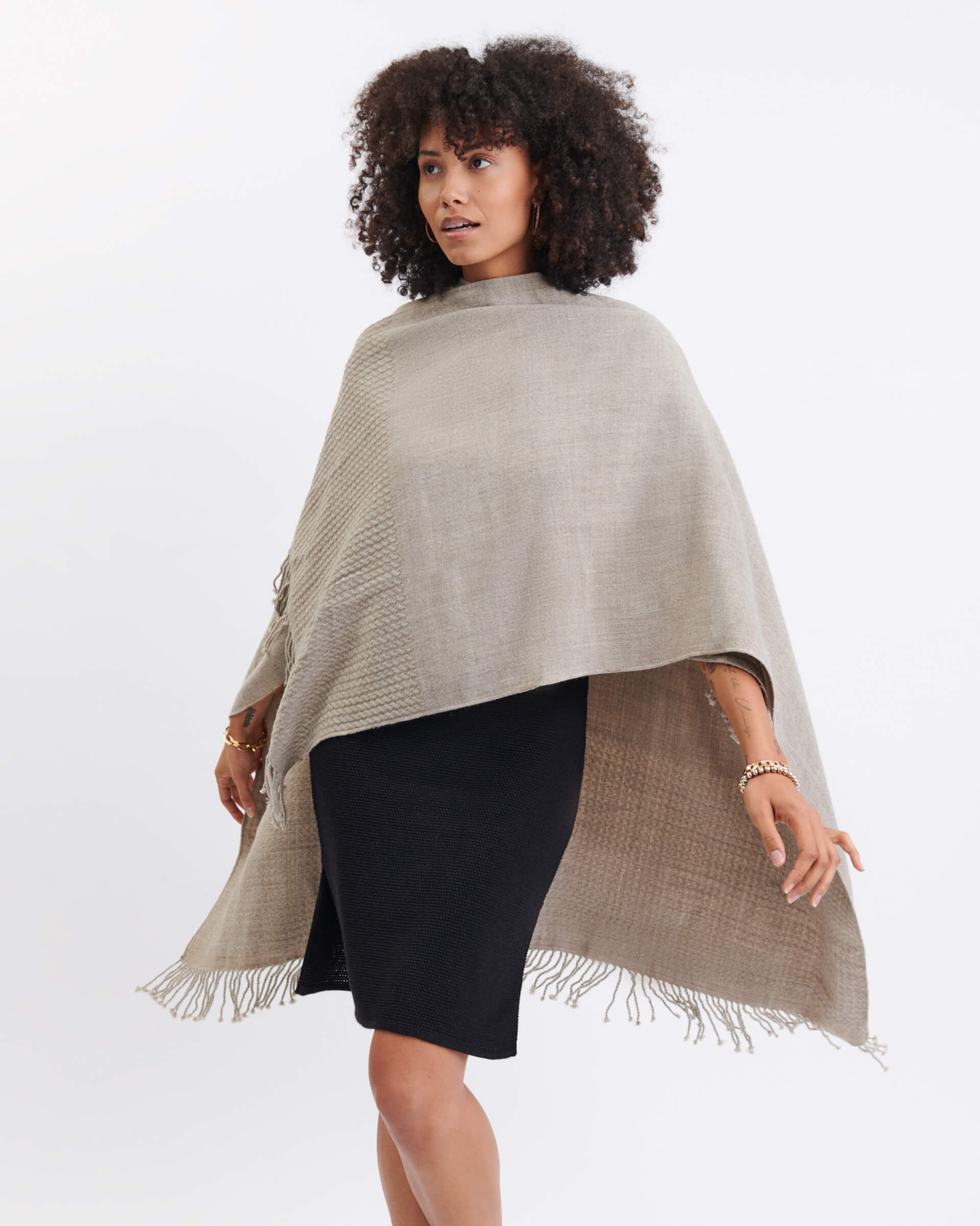 Women's One Size Light Brown Travel Wrap Front View Drape Over Shoulder