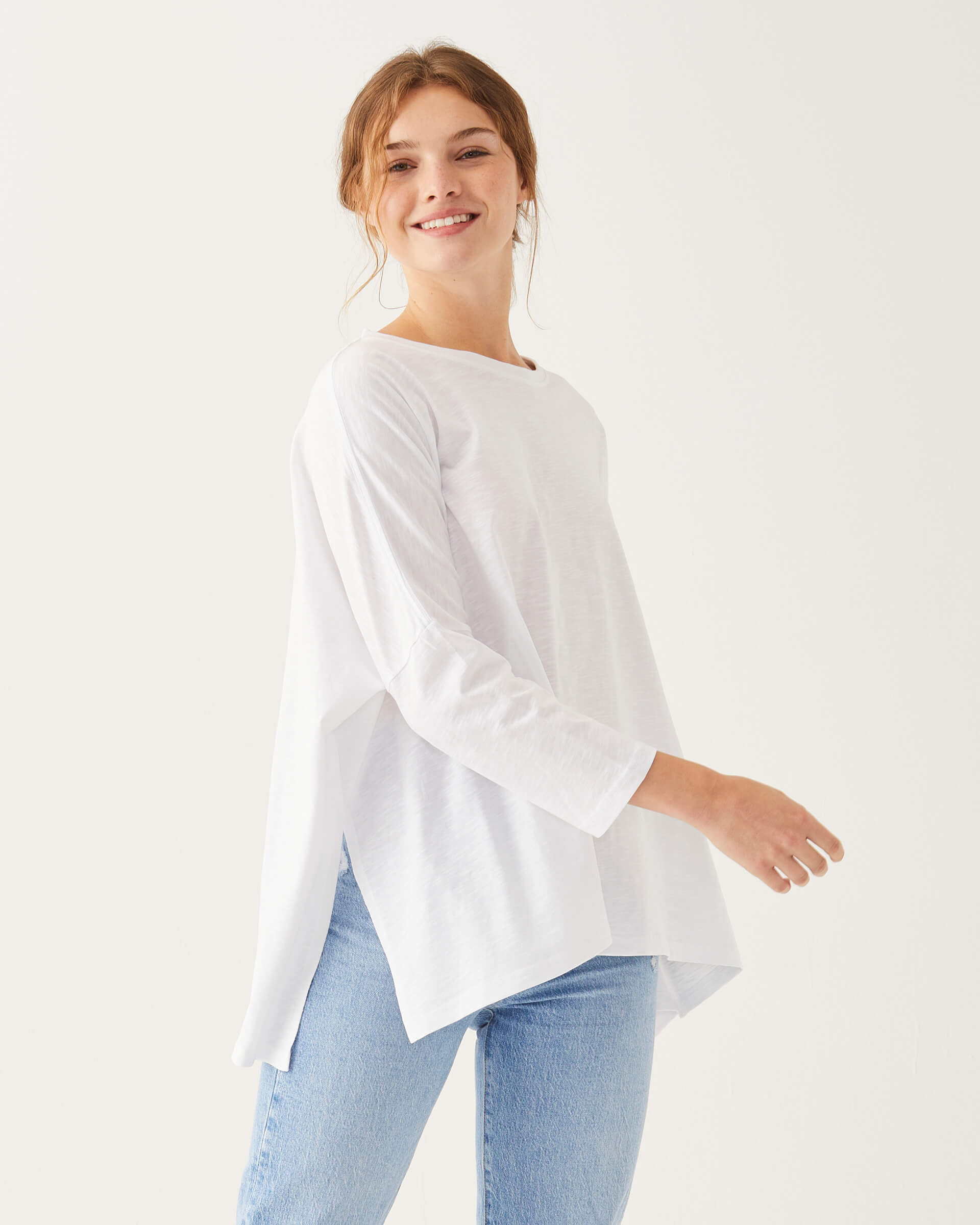 Women's One Size Tee in White Side View Drape