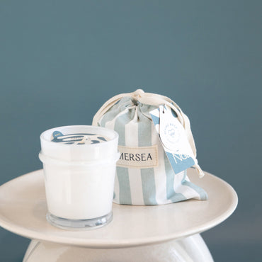 Sea change sandbag candle stripe white and blue