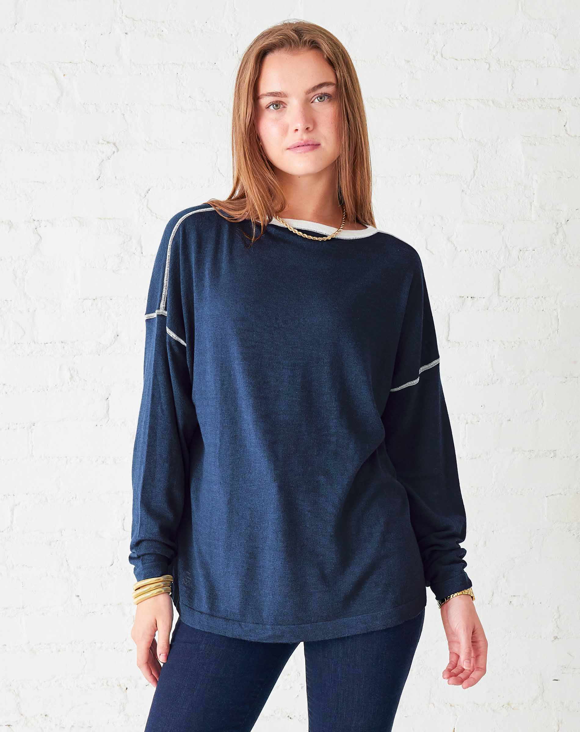 Women's Navy Lightweight Pullover Sweater