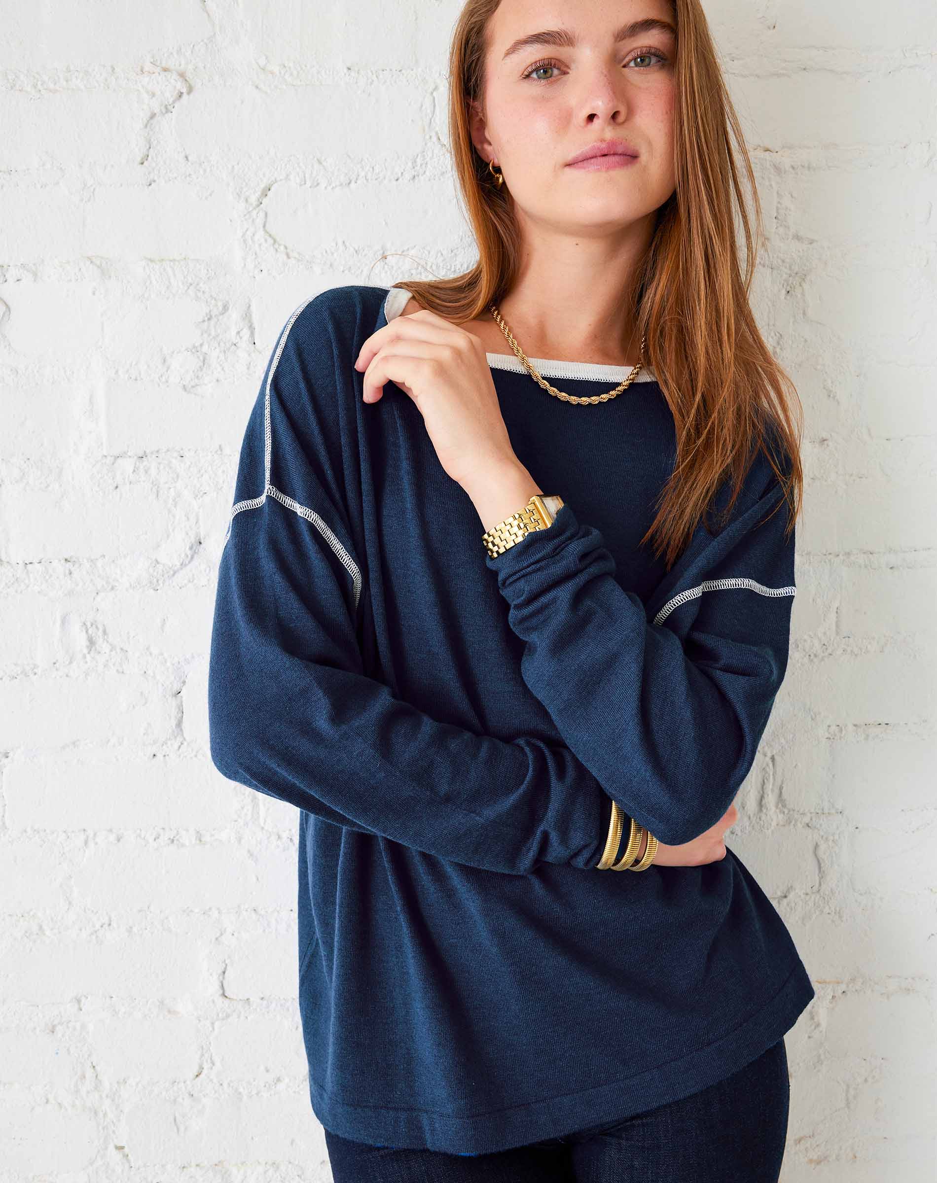 Women's Navy Lightweight Pullover Sweater