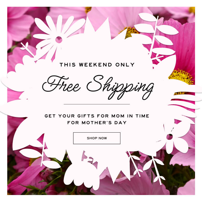 Text Overlay image with floral and graphic floral: This Weekend Only - Free Shipping - Get your gifts for mom in time for mother's day 