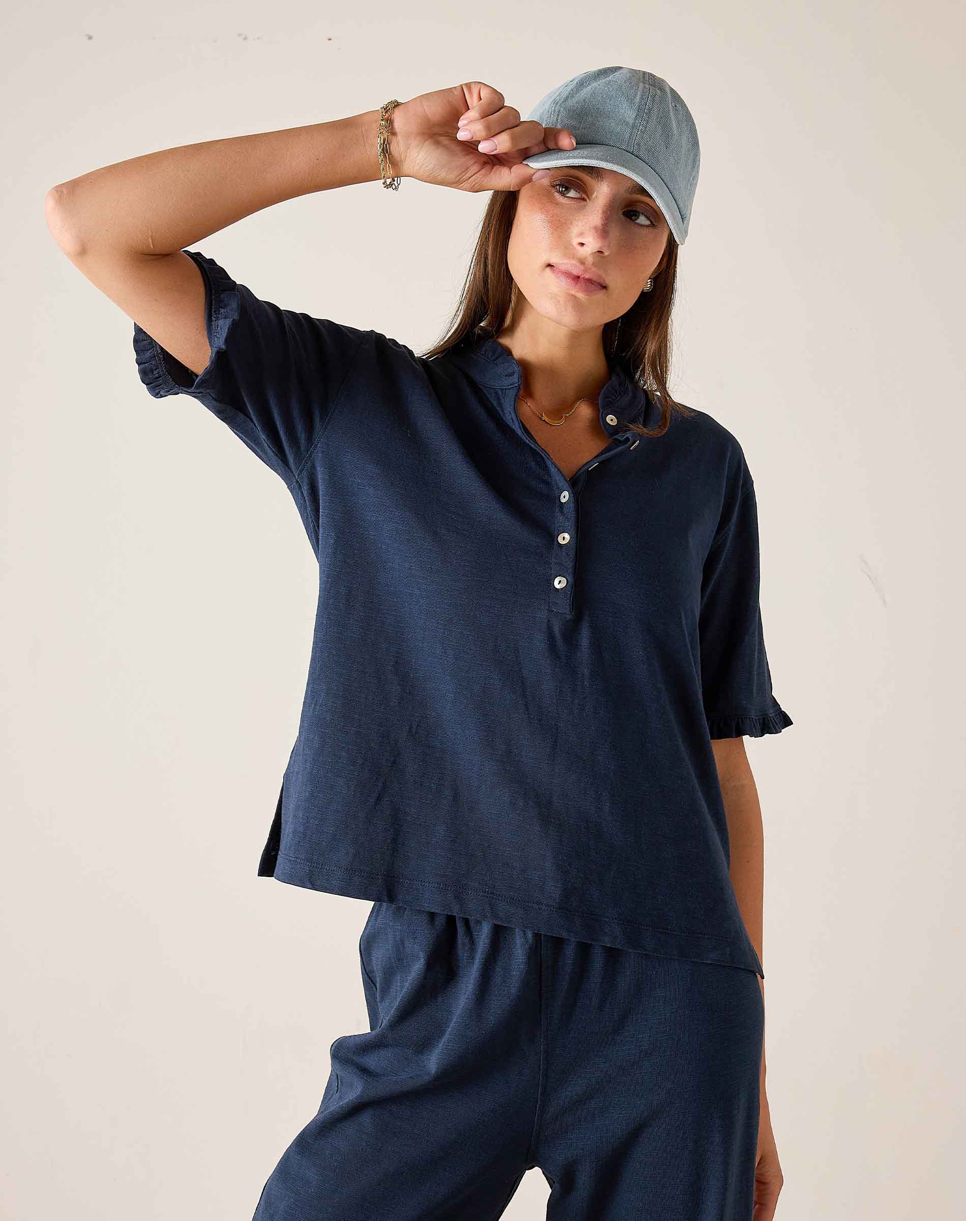 Josephine Ruffle Henley Tee