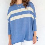 Women's Blue White Striped Crewneck Sweater Oversized