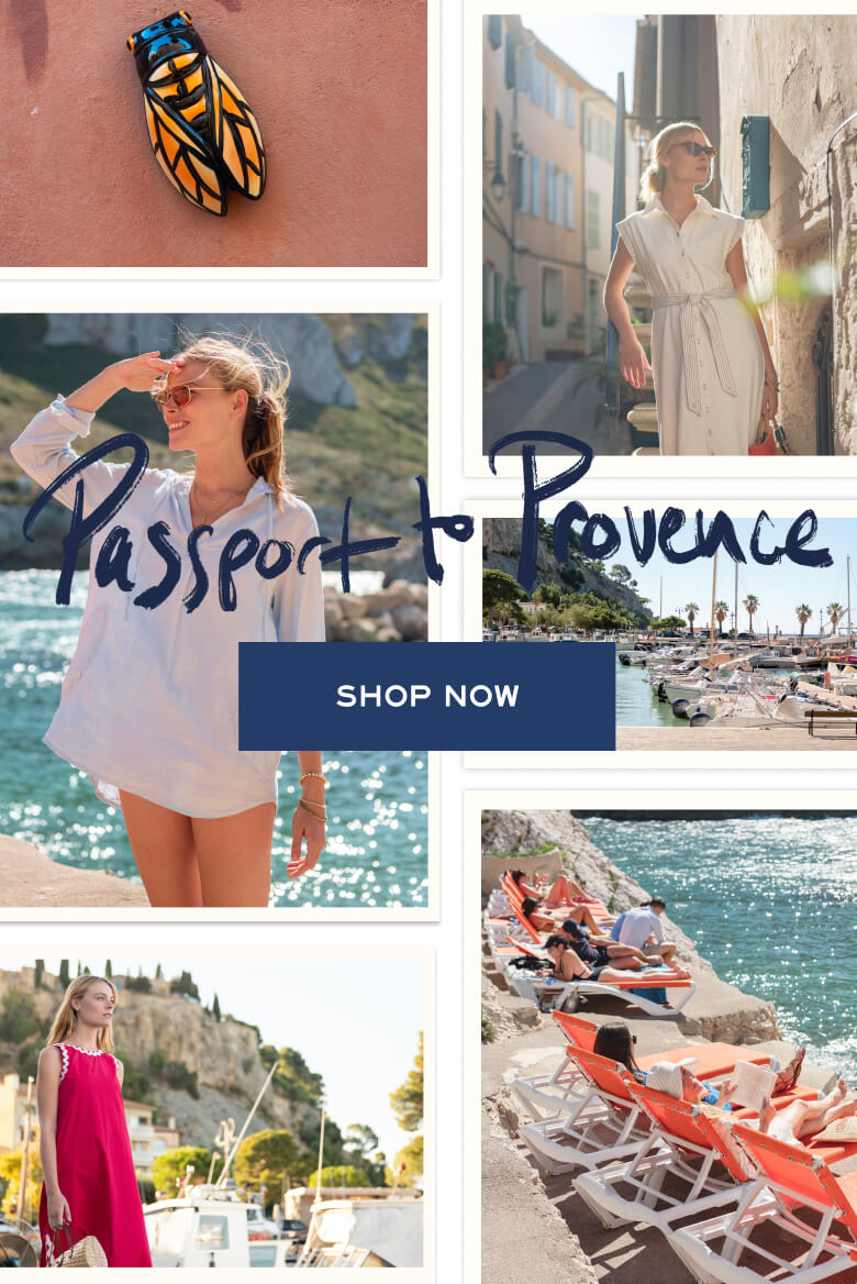Collage of people in various settings with 'Passport to Provence' and 'Shop Now' text.