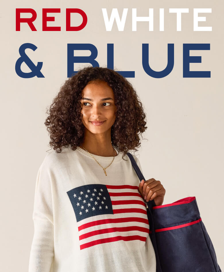 Red White and Blue - Image of a woman wearing an American flag sweater