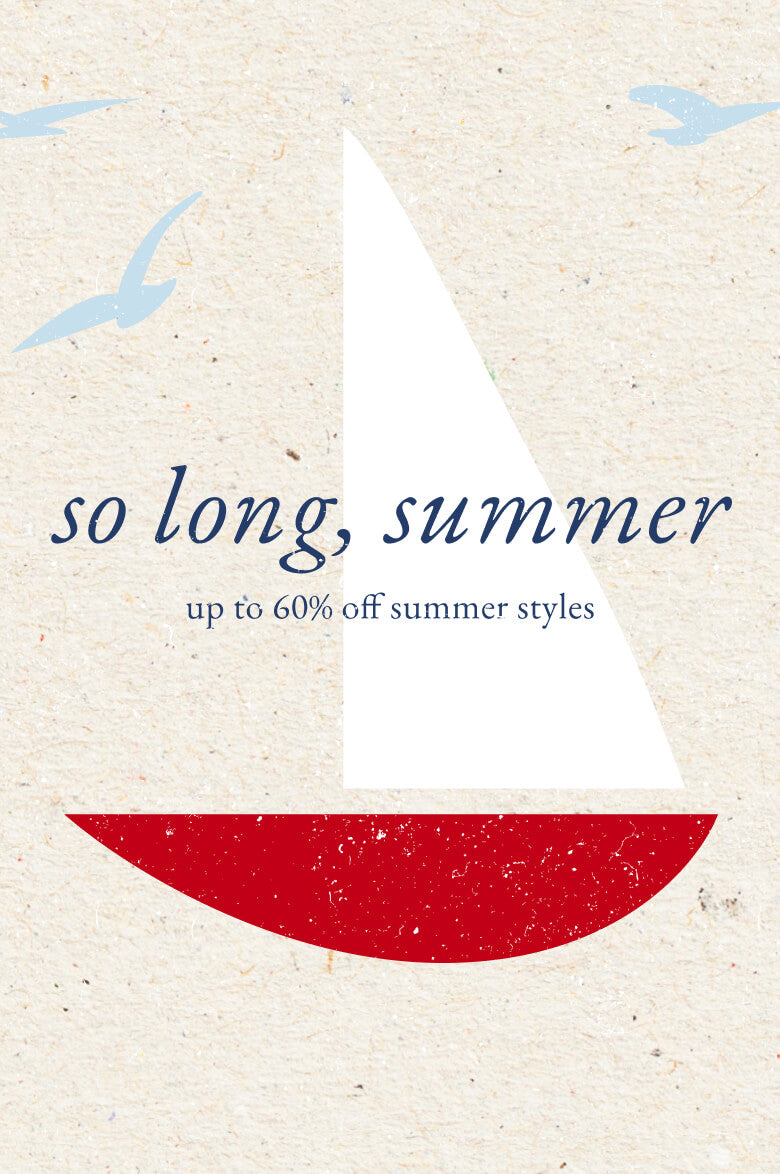 Summer Sale banner. Text: 'so long, summer up to 60% off summer styles'