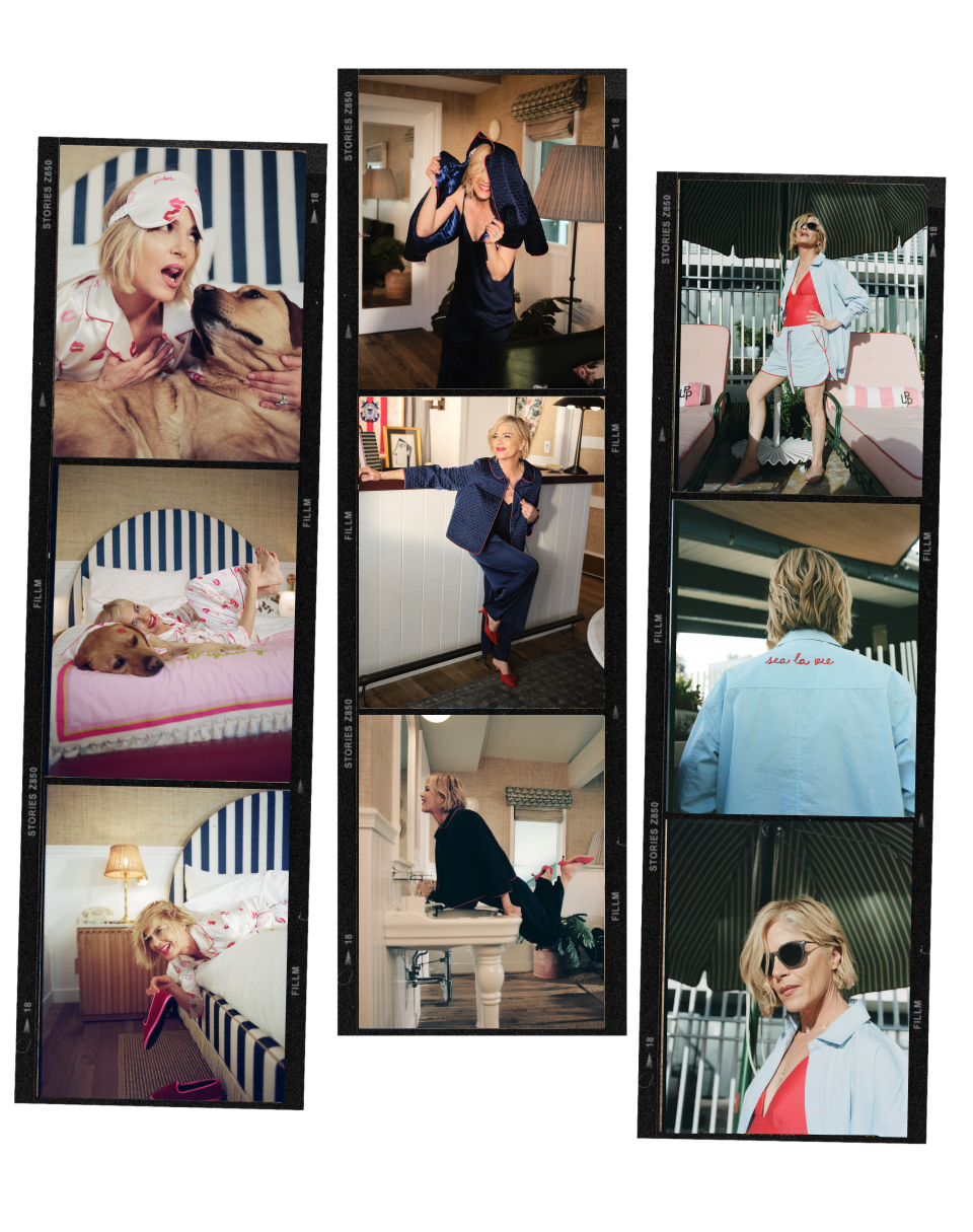 Collage of various photos featuring a woman in different settings.