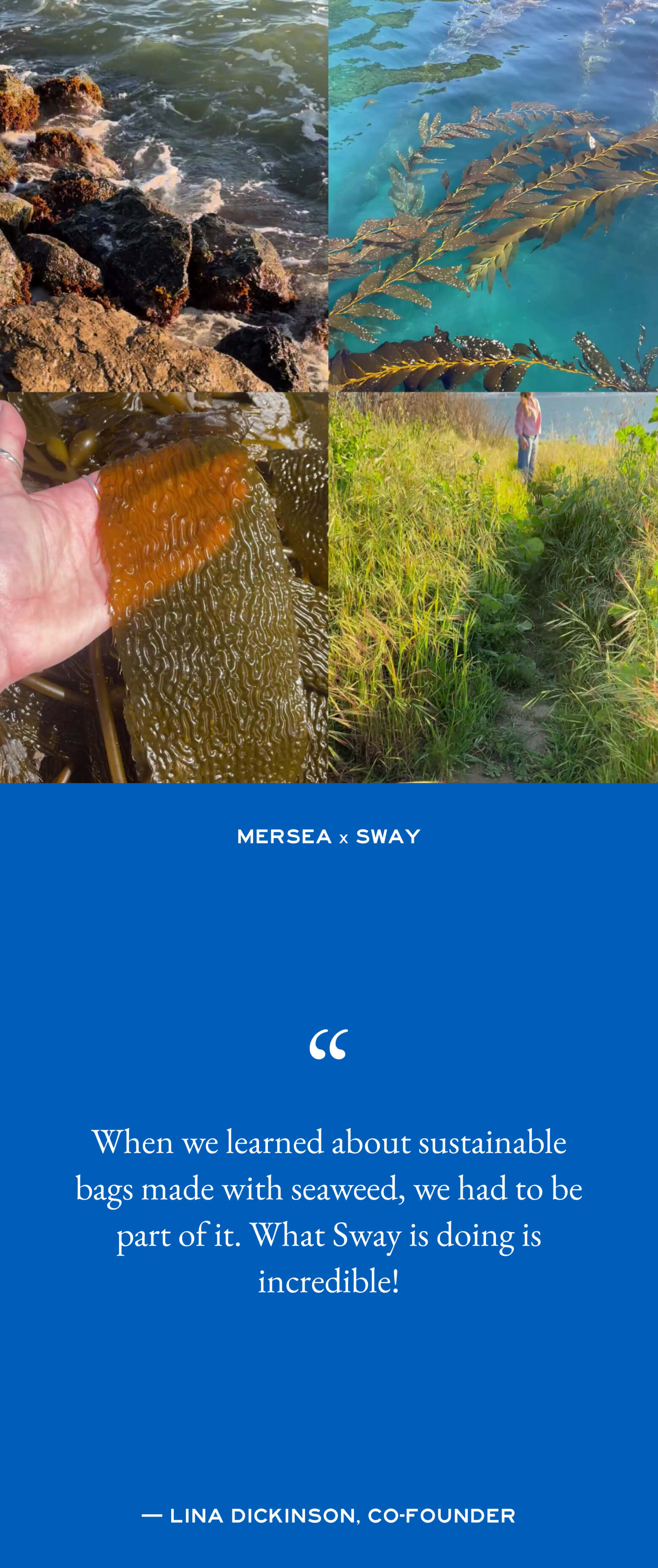 "When we learned about sustainable bags made with seaweed, we had to be part of it. What Sway is doing is incredible!" - Lina Dickinson, Co-founder
