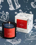 Mersea Aries scented candle displayed beside its accompanying box, set against an astrology sign-themed backdrop