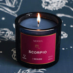 Mersea Scorpio candle against astrology sign background