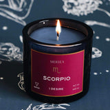 Mersea Scorpio candle against astrology sign background