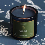 Mersea Virgo candle against astrology sign background