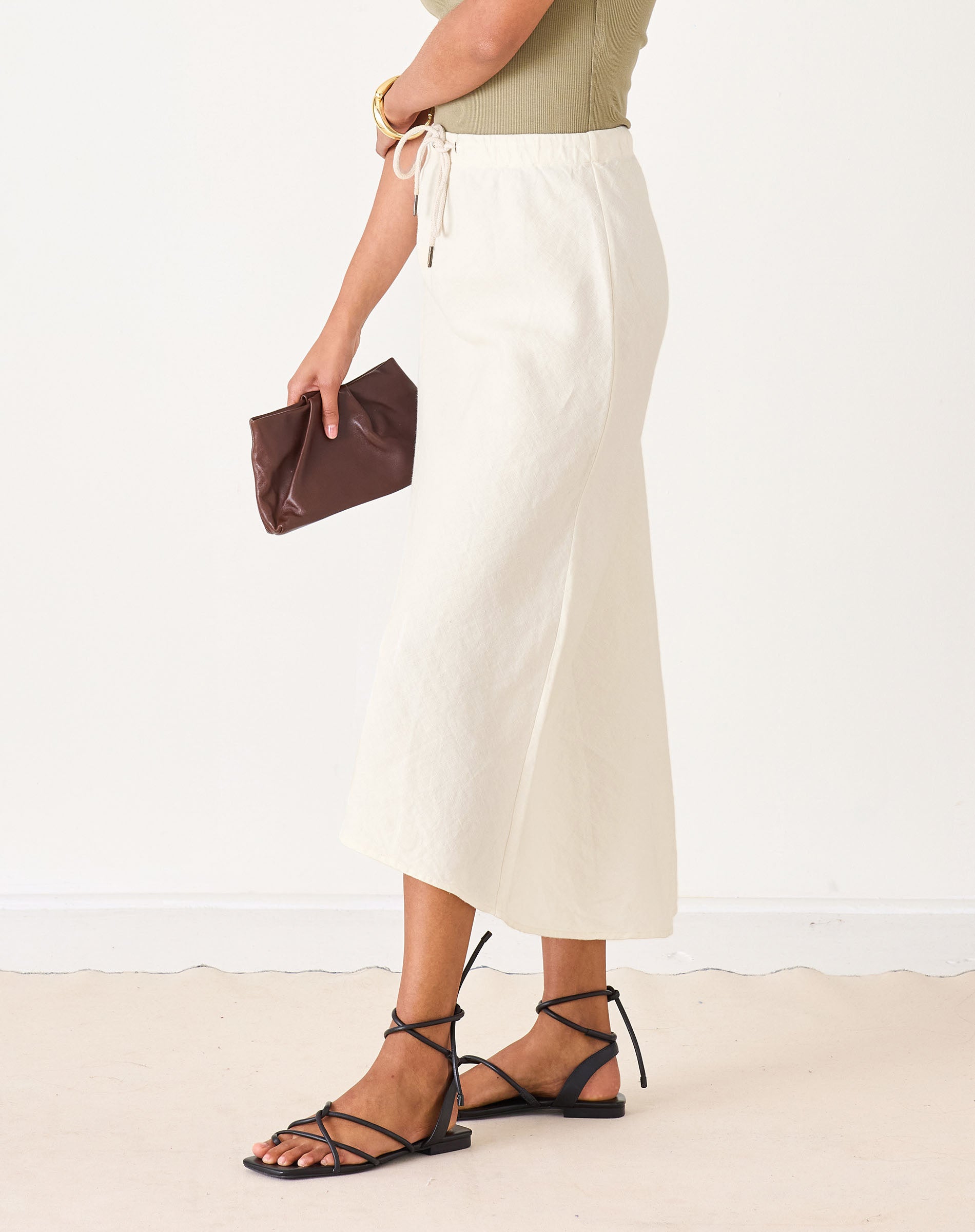 Women's Cream Maxi Skirt With Drawstring