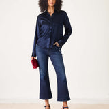Navy silk button-up shirt