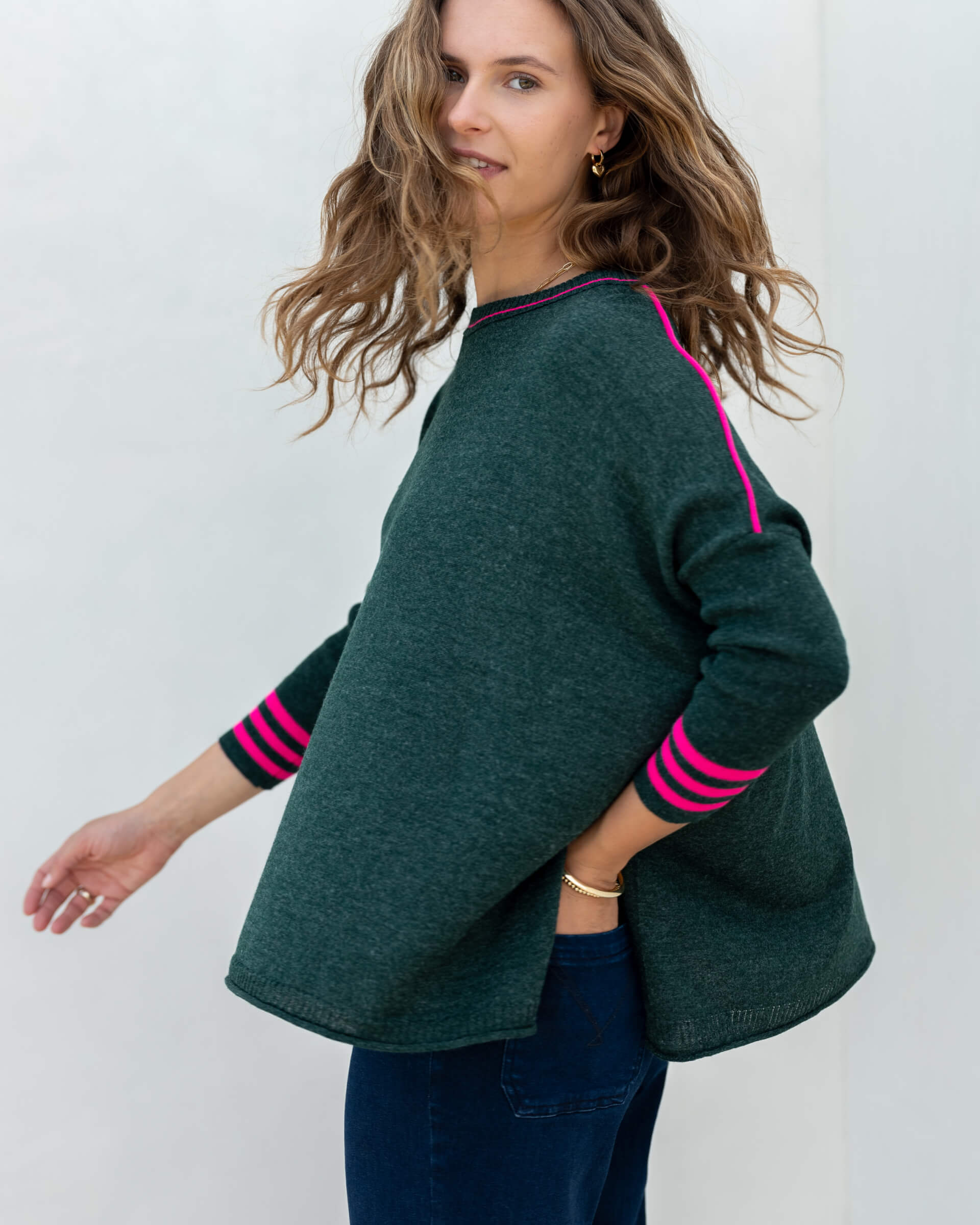 Women's Green Pink Holiday Oversized Sweater