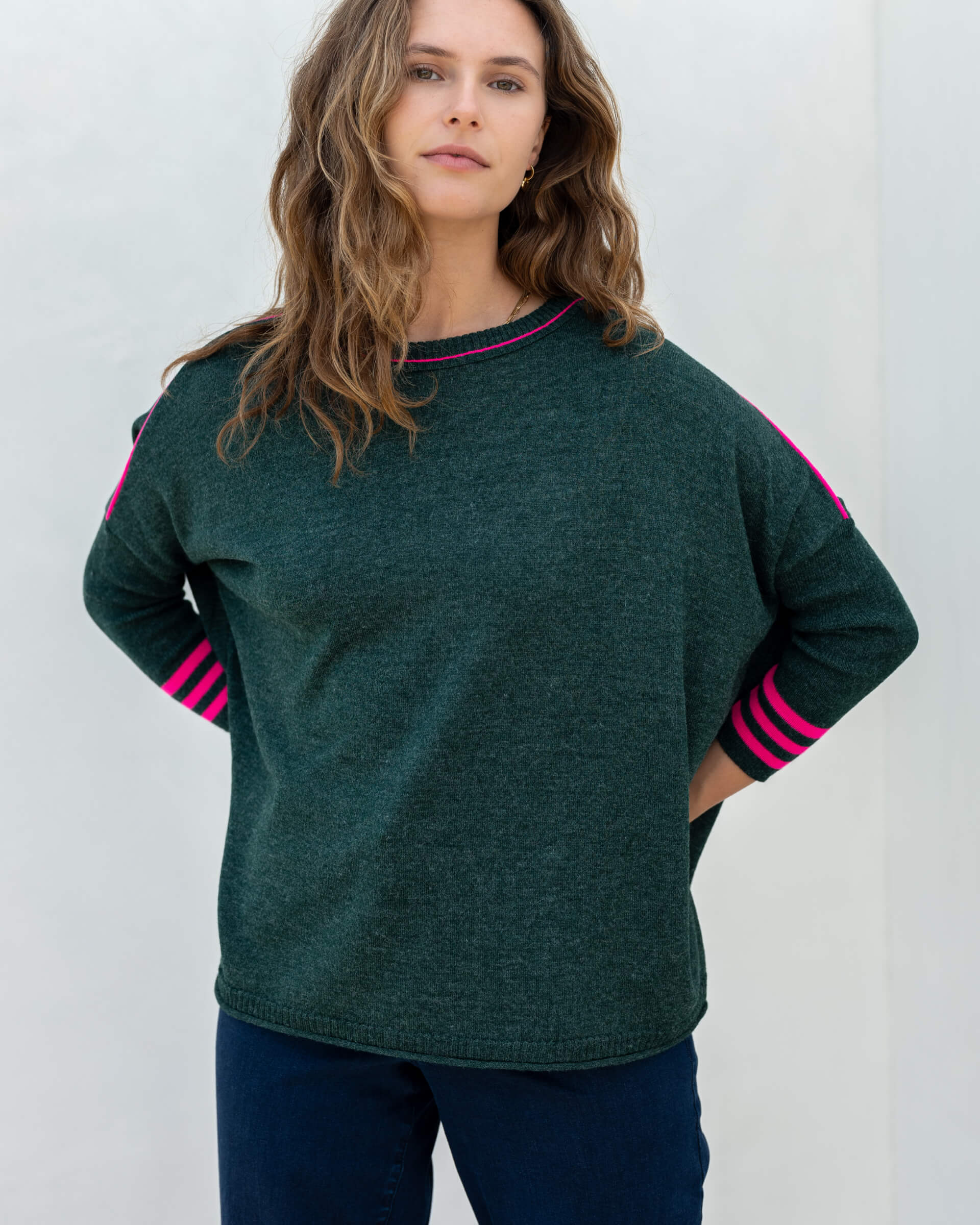 Women's Green Pink Holiday Oversized Sweater