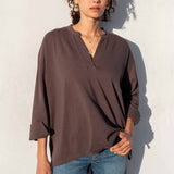 Women's Brown V-neck Cuff Tee for Fall