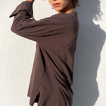 Women's Brown V-neck Cuff Tee for Fall