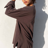 Women's Brown V-neck Cuff Tee for Fall