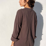 Women's Brown V-neck Cuff Tee for Fall