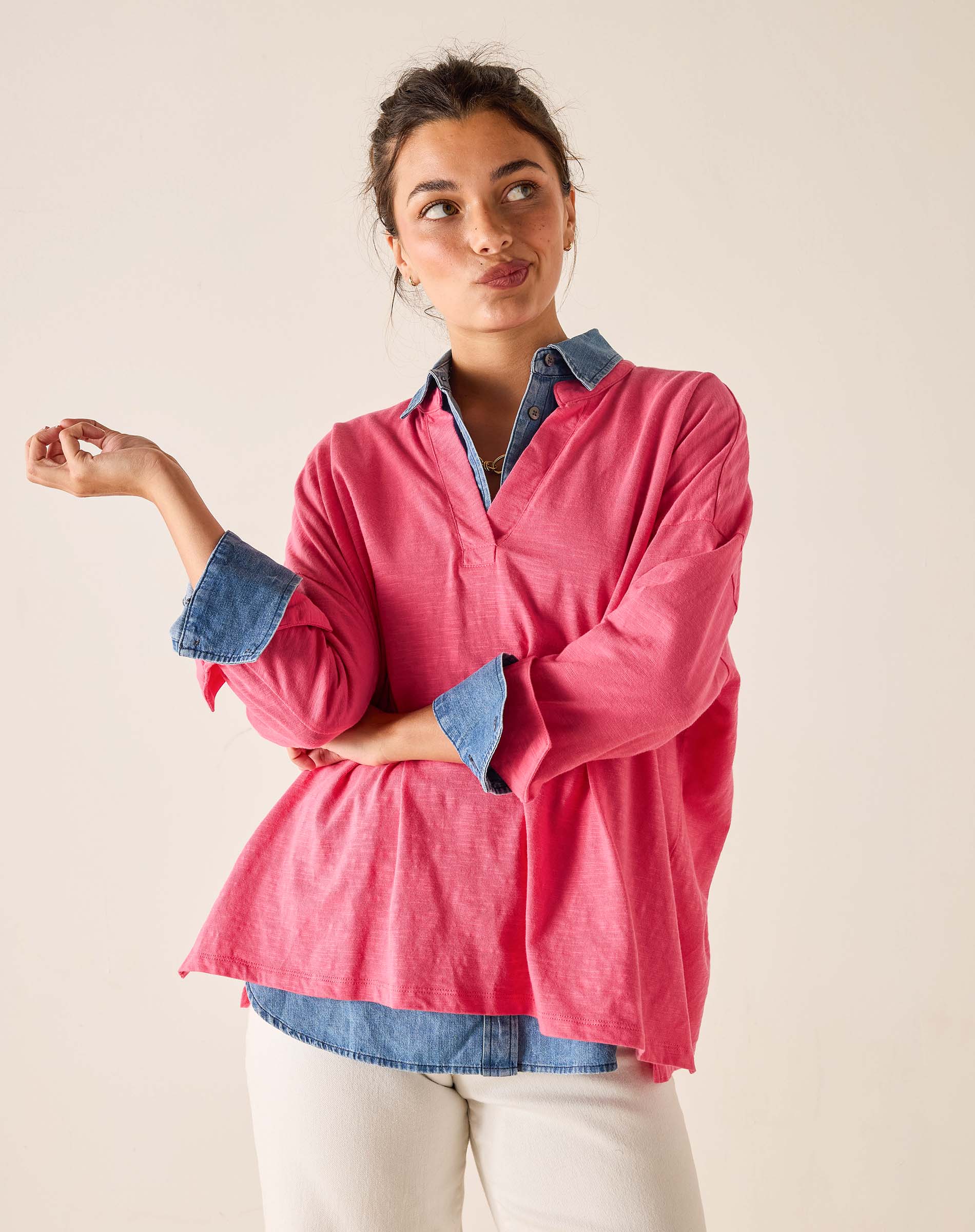【新品未着用】MEER. AMERICAN SLEEVE FLARE TOP Aisla Chambray Cropped Jacket in light chambray | Ramy Brook