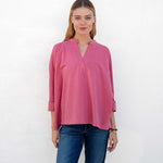 Women's Pink V-neck Cuff Tee for Fall