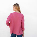 Women's Pink V-neck Cuff Tee for Fall