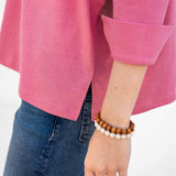 Women's Pink V-neck Cuff Tee for Fall